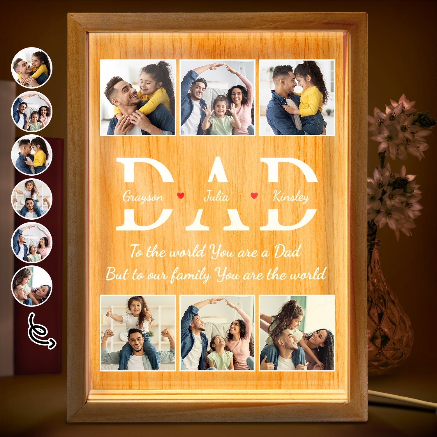 Custom Photo Dad To Our Family You Are The World - Gift For Father - Personalized Picture Frame Light Box