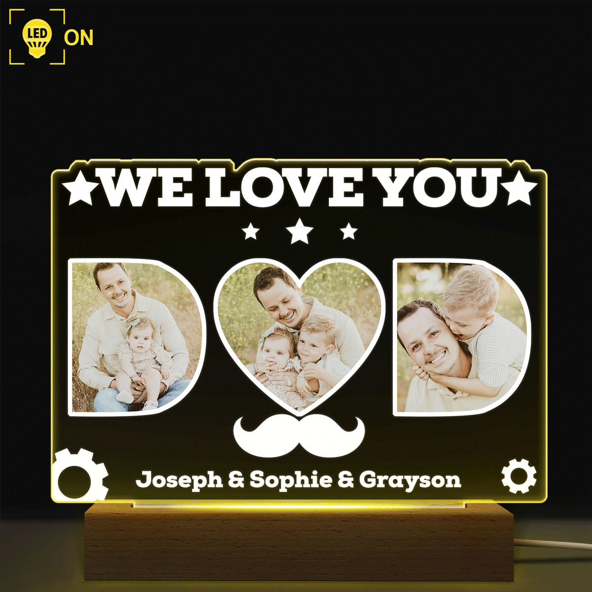 Custom Photo Dad We Love You Gift For Father Papa Personalized Shaped Plaque Light Bases