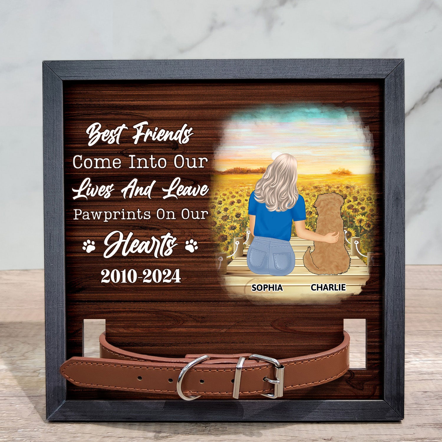 Best Friends Are Never Forgotten - Memorial, Sympathy Gift For Dog Owners, Dog Lovers - Personalized Pet Loss Sign, Collar Frame
