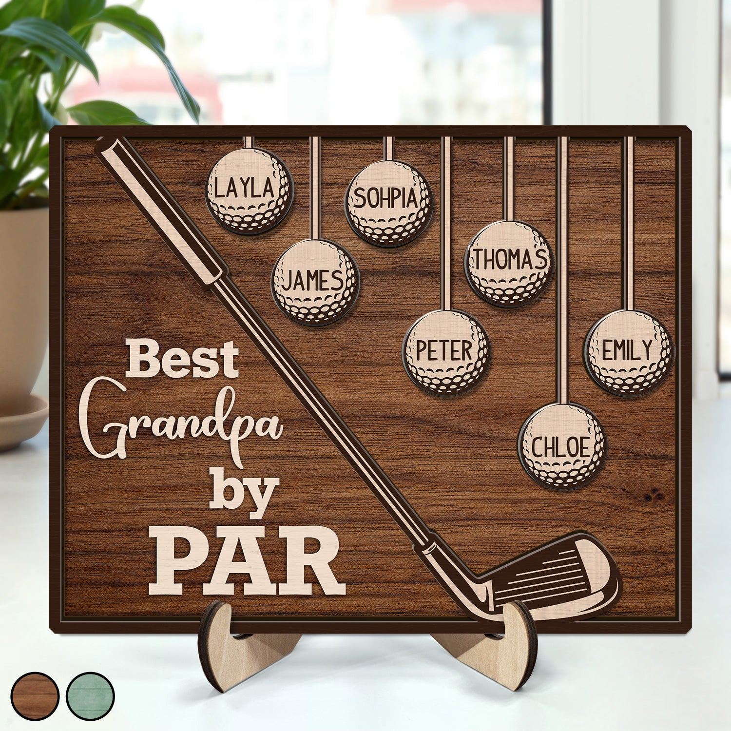 Best Dad Grandpa By Par - Gift For Father, Grandfather, Golf Lovers - Personalized 2-Layered Wooden Plaque With Stand