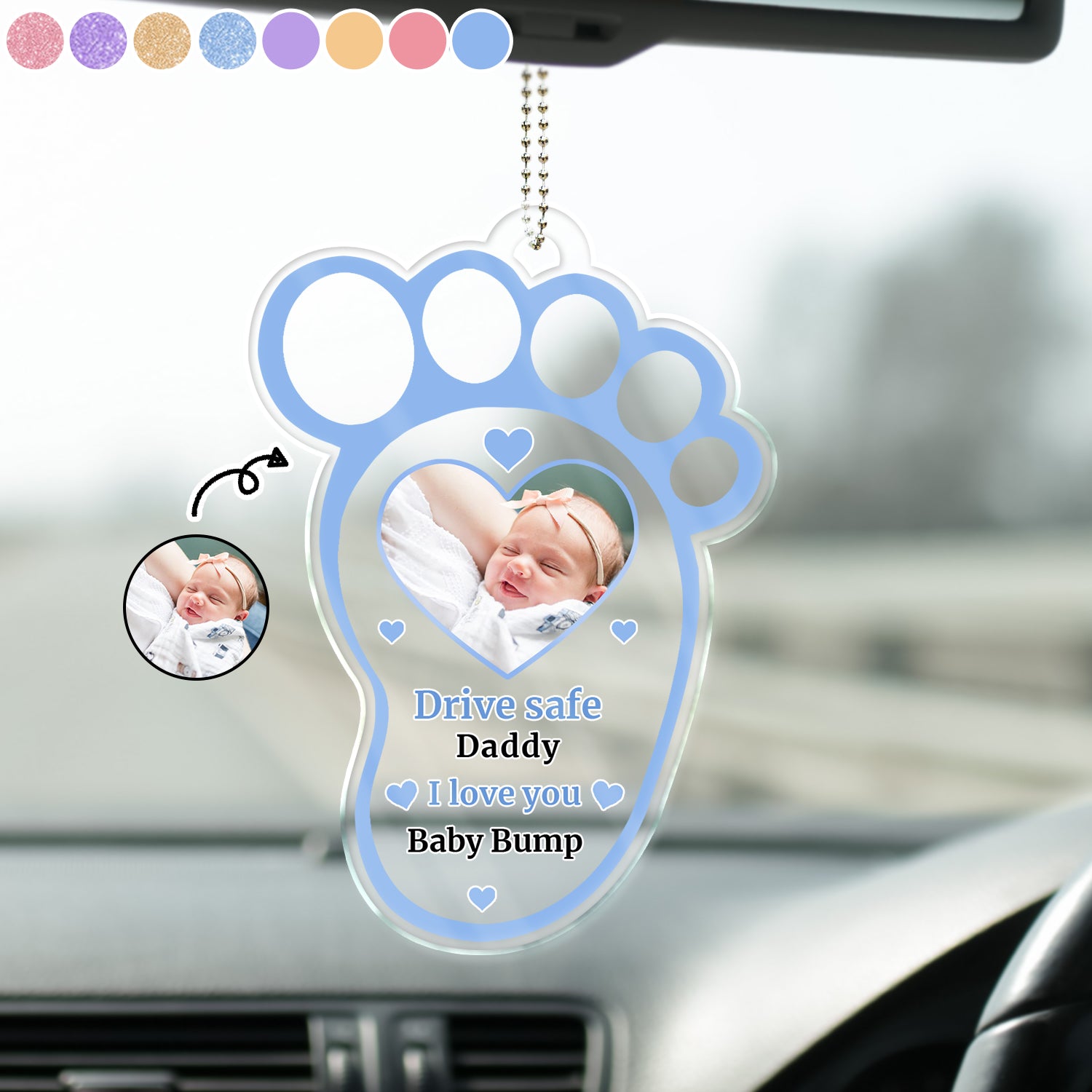 Custom Photo Drive Safe Daddy Mommy - Gift For Father, Mother, Grandpa, Grandma - Personalized Acrylic Car Hanger