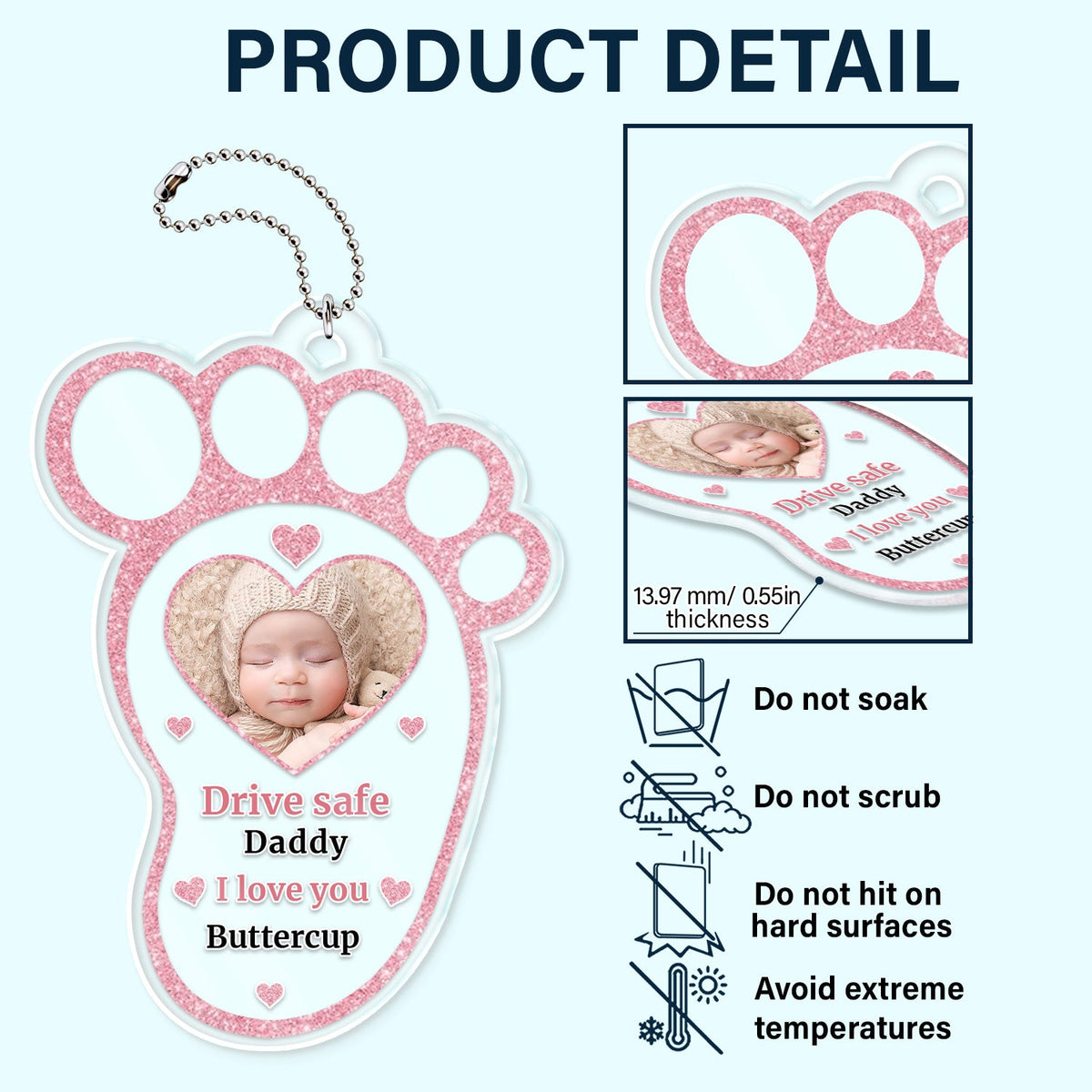 Custom Photo Drive Safe Daddy Mommy - Gift For Father, Mother, Grandpa, Grandma - Personalized Acrylic Car Hanger