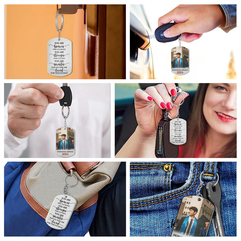 Custom Photo You Are Braver Than You Believe - Graduation Gift, Gift For Friends - Personalized Aluminum Keychain