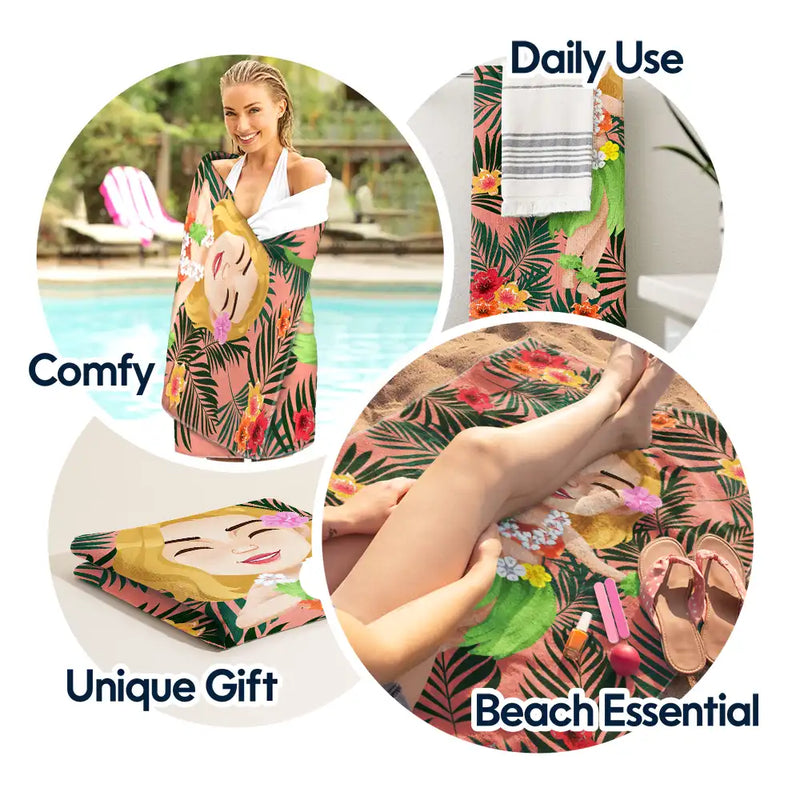 Custom Photo Hula Dancing - Personalized Beach Towel