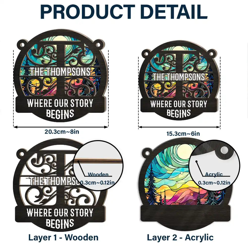 Monogram Love Never Ends - Personalized Window Hanging Suncatcher Ornament