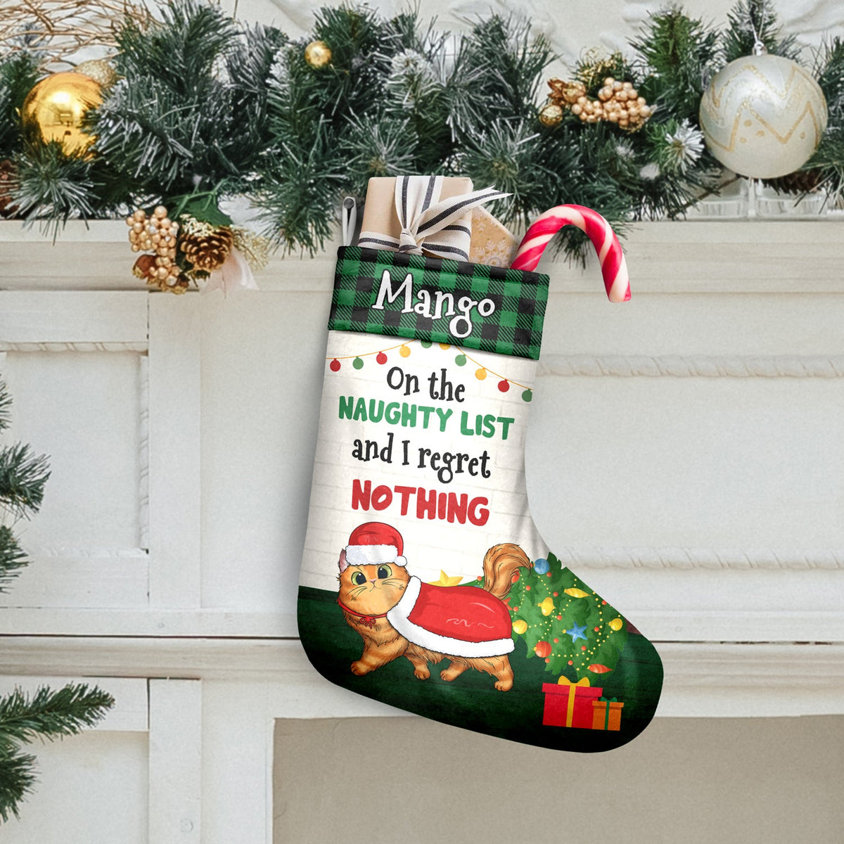 Chat sur la liste des vilains et je ne regrette rien - Cadeau de Noël pour les amoureux des chats - Chaussette de Noël personnalisée