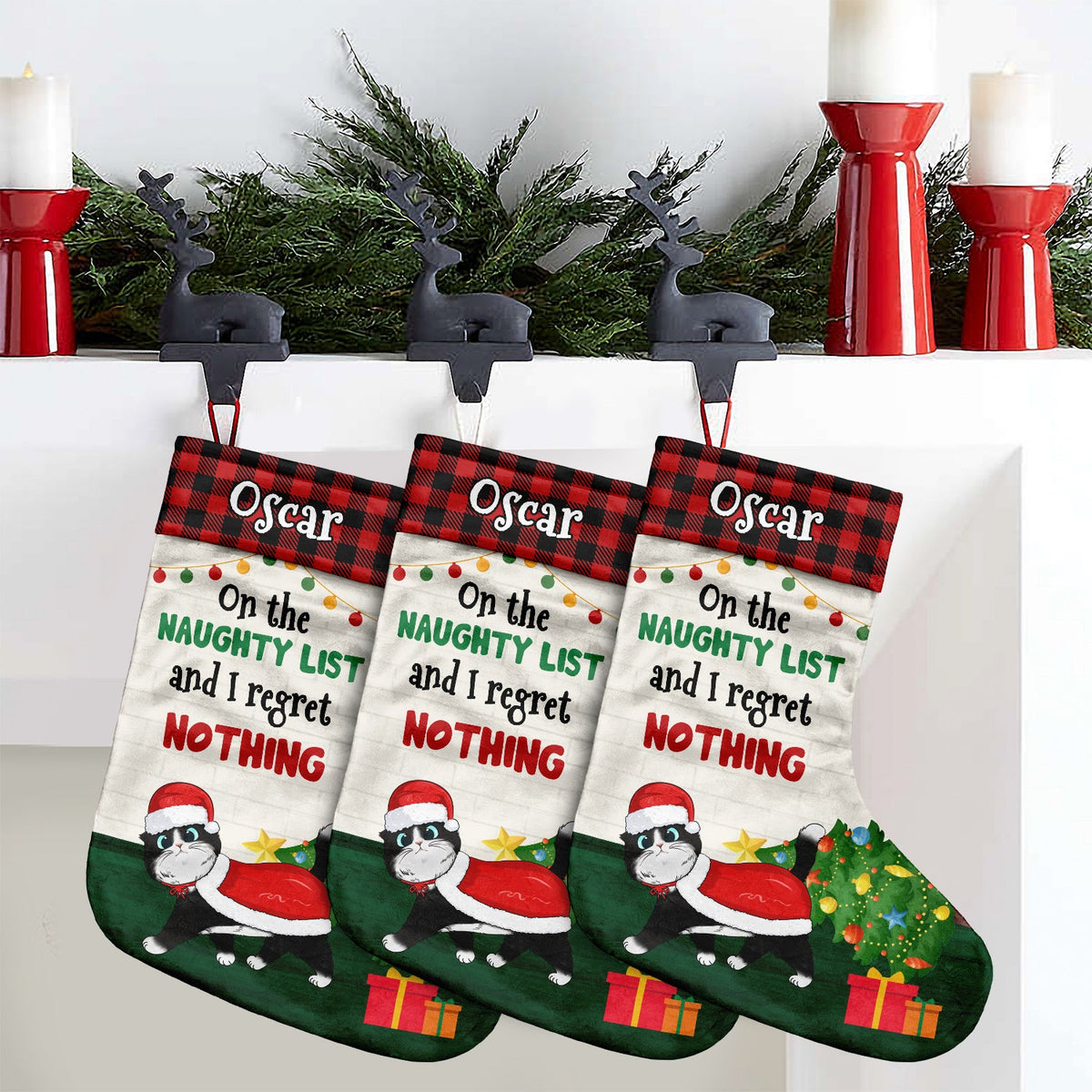Chat sur la liste des vilains et je ne regrette rien - Cadeau de Noël pour les amoureux des chats - Chaussette de Noël personnalisée