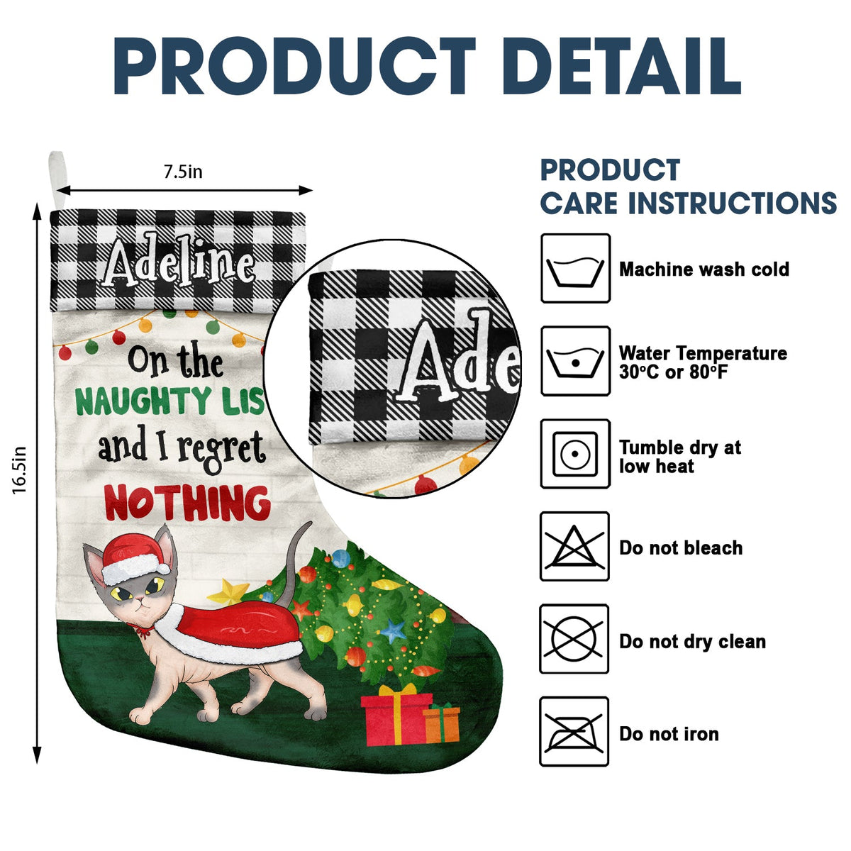 Cat On The Naughty List And I Regret Nothing - Christmas Gift For Cat Lovers - Personalized Christmas Stocking