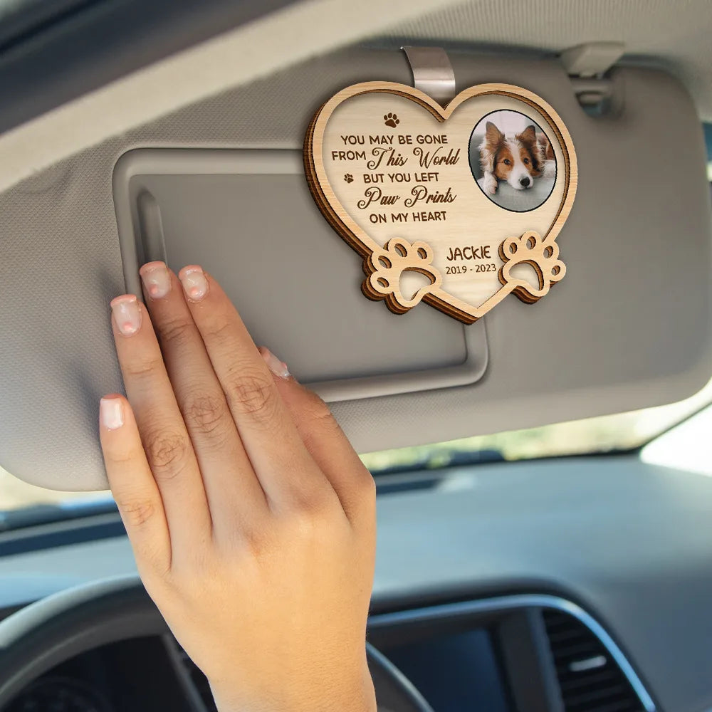 Photo personnalisée : vous avez laissé des empreintes de pattes sur mon cœur pour toujours - Clip de pare-soleil de voiture personnalisé et personnalisé 