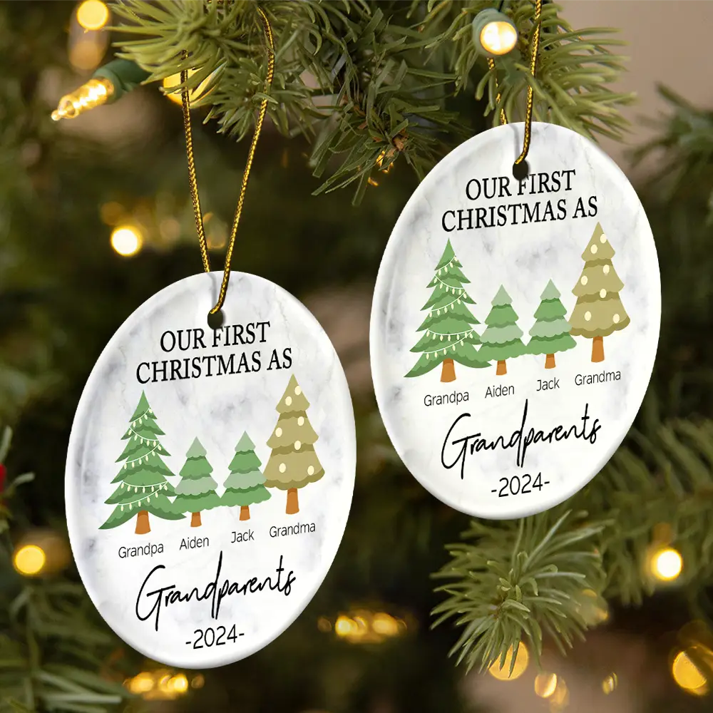 Premier Noël en tant que grands-parents - Décoration en céramique ronde personnalisée 