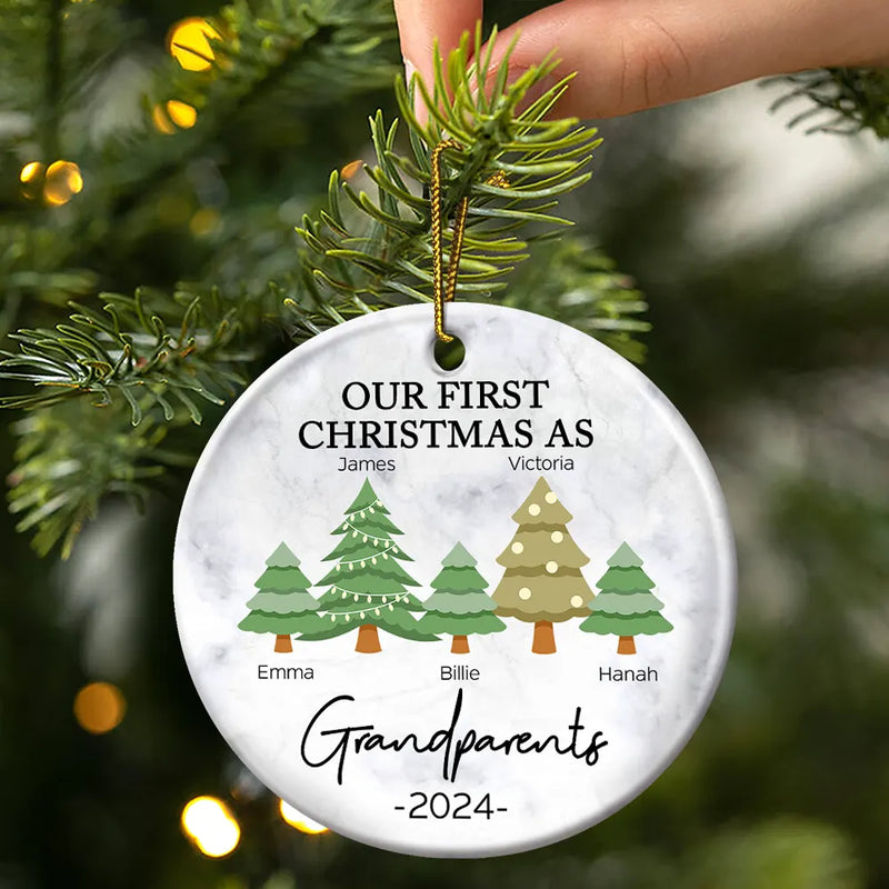 First Christmas As Grandparents - Personalized Circle Ceramic Ornament
