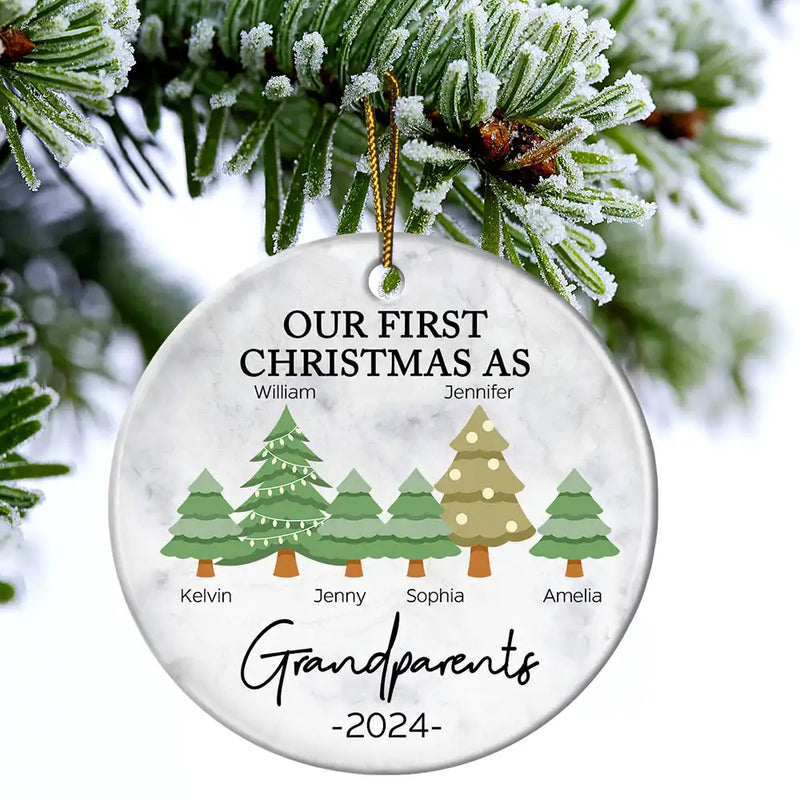 First Christmas As Grandparents - Personalized Circle Ceramic Ornament