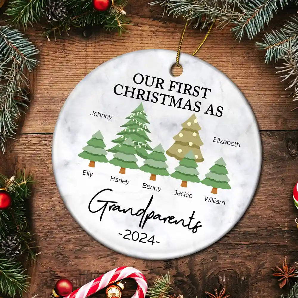 Premier Noël en tant que grands-parents - Décoration en céramique ronde personnalisée 