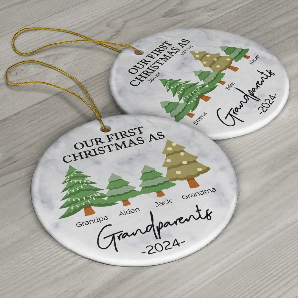 Premier Noël en tant que grands-parents - Décoration en céramique ronde personnalisée 