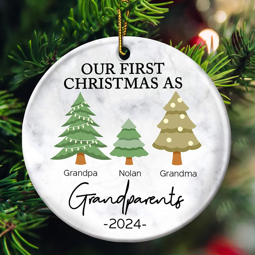 First Christmas As Grandparents - Personalized Circle Ceramic Ornament