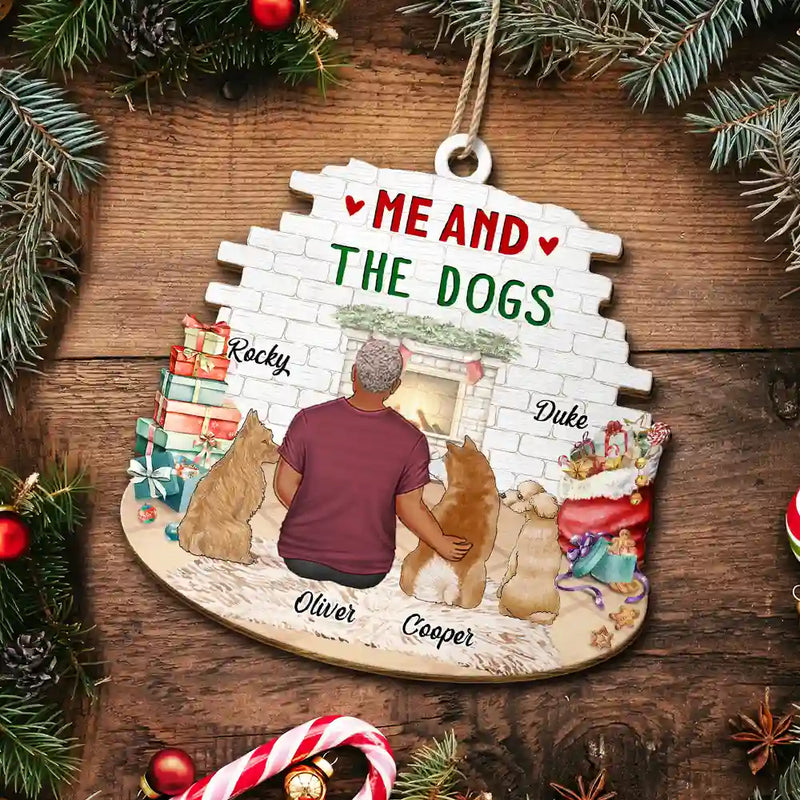 You & Me & The Dog Christmas Couple - Personalized Custom Shaped Wooden Ornament