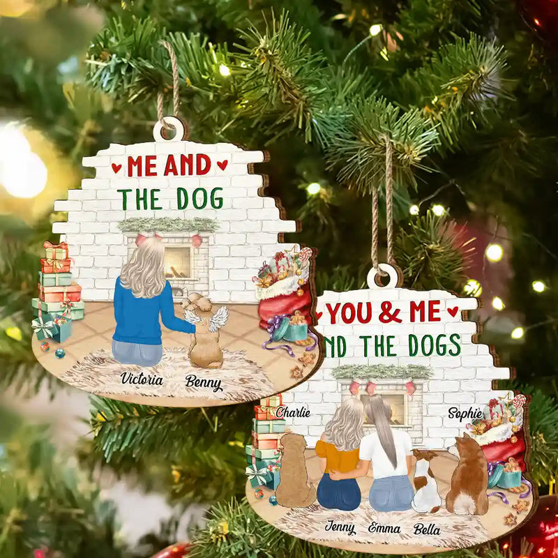 You & Me & The Dog Christmas Couple - Personalized Custom Shaped Wooden Ornament