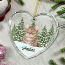 Pet, Cat, Dog - Custom Photo Pet Face Dog Cat Memorial - Personalized Heart Shaped Glass Ornament