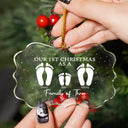Family - First Christmas As A Family Of Four Footprints - Personalized Medallion Glass Ornament
