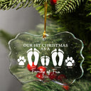Family - First Christmas As A Family Of Four Footprints - Personalized Medallion Glass Ornament