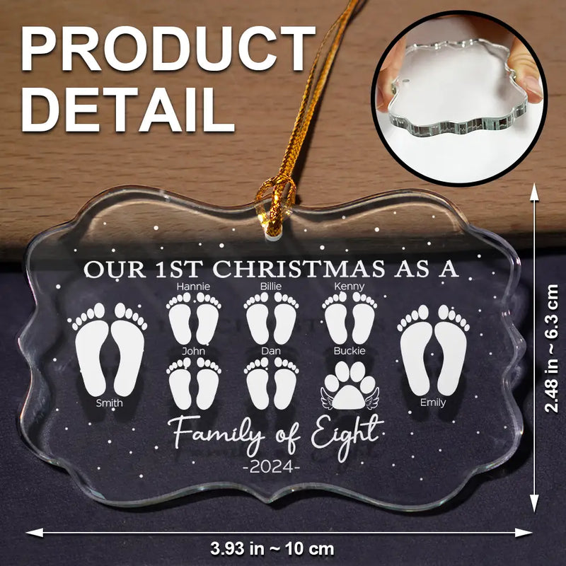 Family - First Christmas As A Family Of Four Footprints - Personalized Medallion Glass Ornament