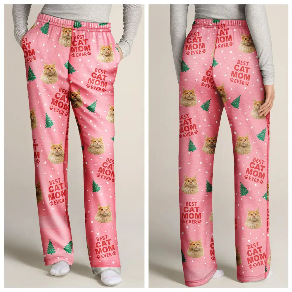 Christmas,Custom Photo,Pet Lovers,Pet Mom,Pet Dad,Dog Lovers,Cat Lovers,Happy - Custom Photo Best Pet Dad Mom Ever - Personalized Pajama Pants