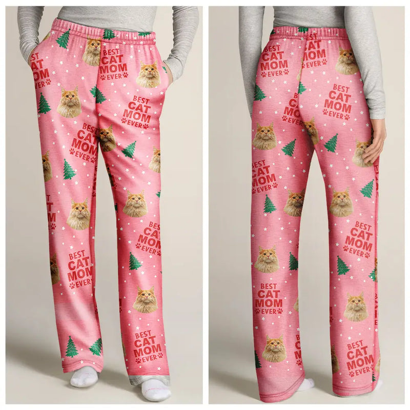 Christmas,Custom Photo,Pet Lovers,Pet Mom,Pet Dad,Dog Lovers,Cat Lovers,Happy - Custom Photo Best Pet Dad Mom Ever - Personalized Pajama Pants