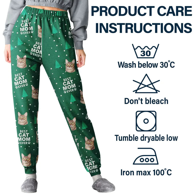 Christmas,Custom Photo,Pet Lovers,Pet Mom,Pet Dad,Dog Lovers,Cat Lovers,Happy - Custom Photo Best Pet Dad Mom Ever - Personalized Pajama Pants