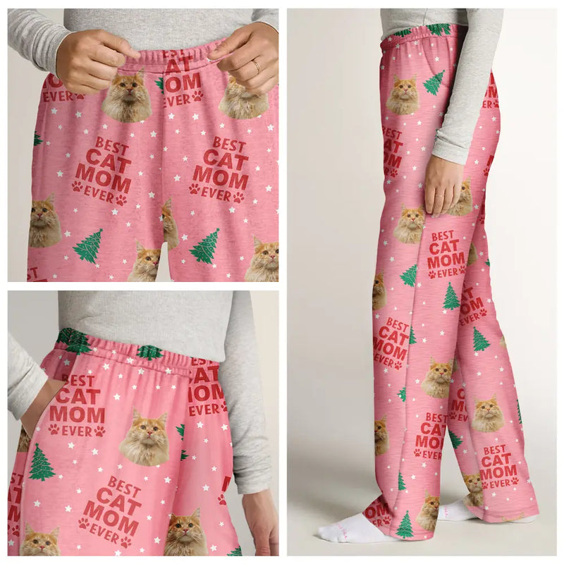 Christmas,Custom Photo,Pet Lovers,Pet Mom,Pet Dad,Dog Lovers,Cat Lovers,Happy - Custom Photo Best Pet Dad Mom Ever - Personalized Pajama Pants
