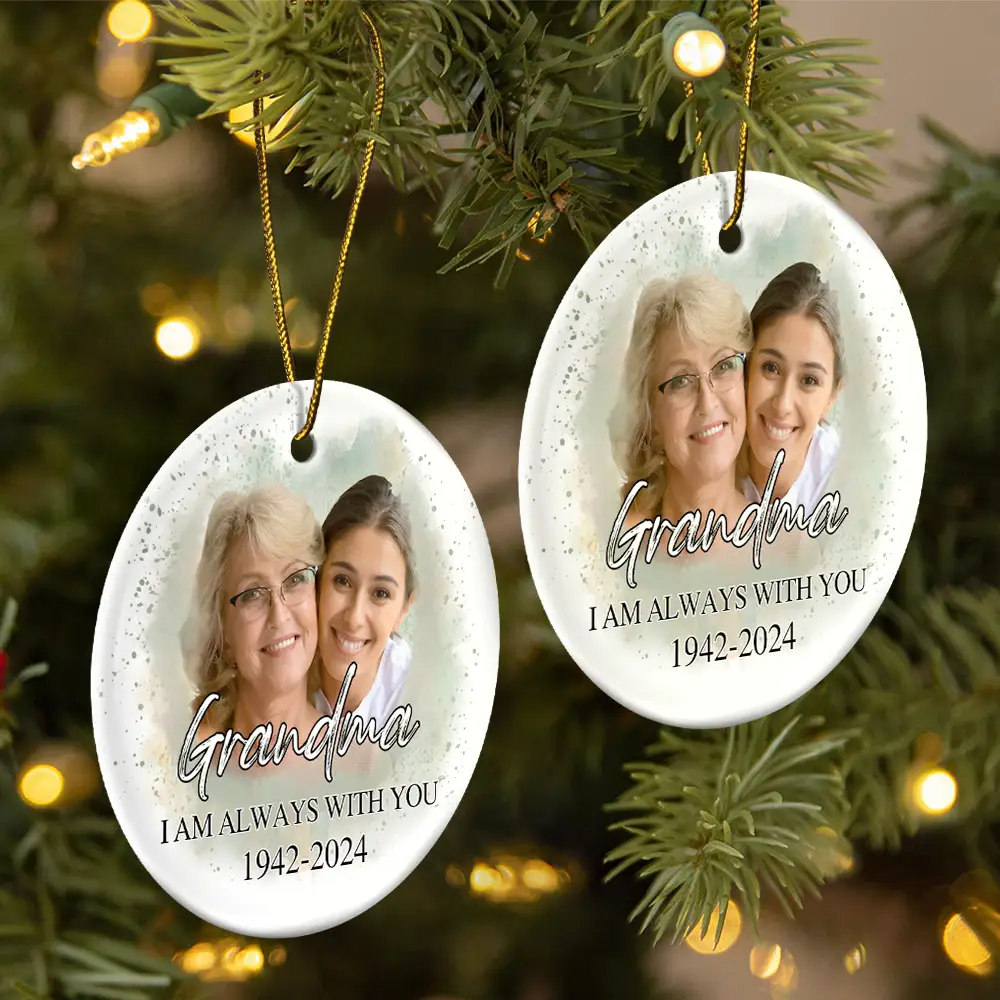 Gift For Grandparents - Custom Photo Memorial Grandma And Granddaughter - Personalized Circle Ceramic Ornament