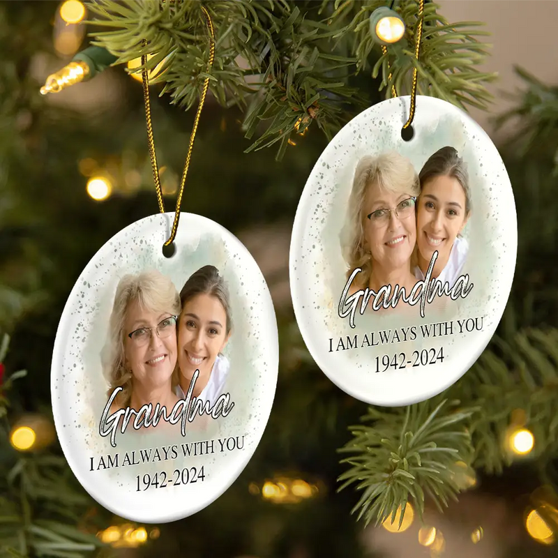 Gift For Grandparents - Custom Photo Memorial Grandma And Granddaughter - Personalized Circle Ceramic Ornament