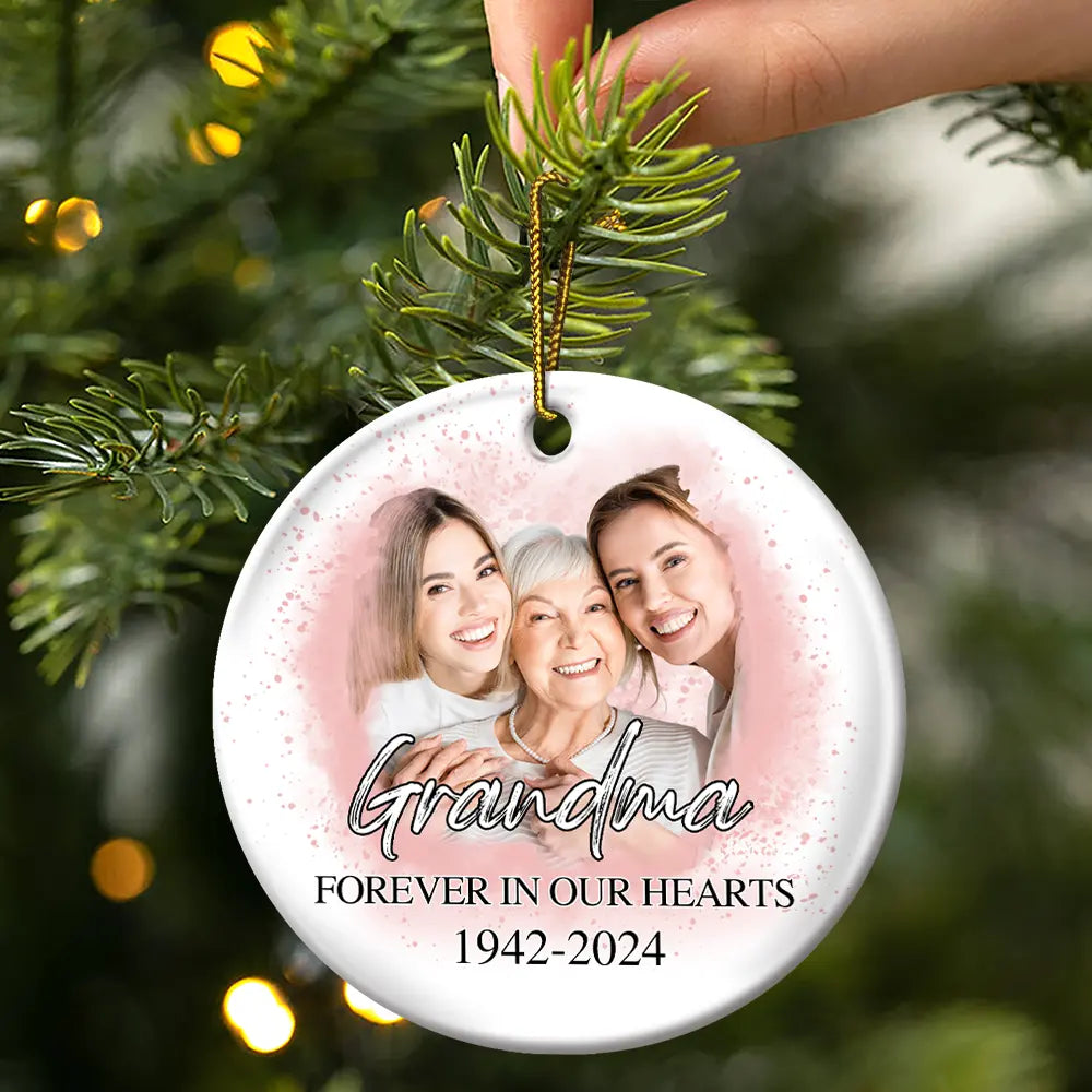 Gift For Grandparents - Custom Photo Memorial Grandma And Granddaughter - Personalized Circle Ceramic Ornament