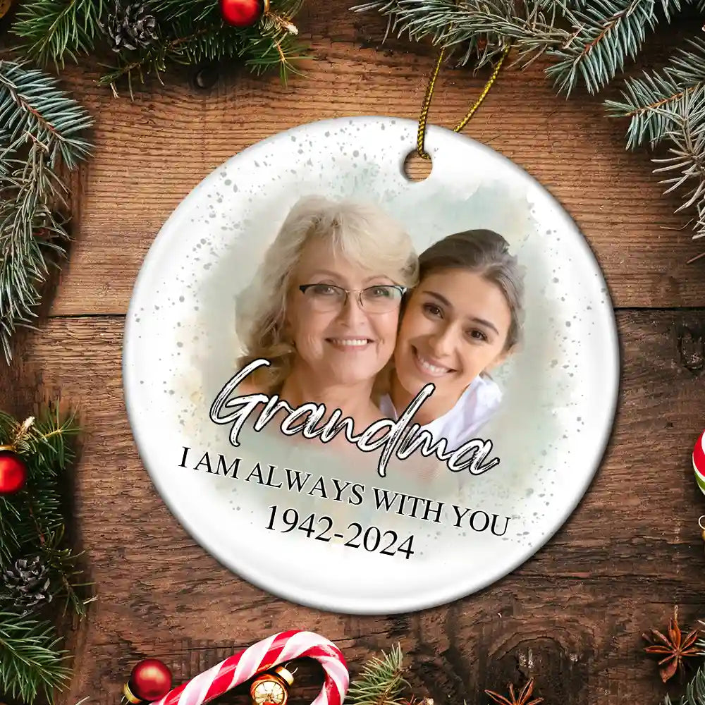 Gift For Grandparents - Custom Photo Memorial Grandma And Granddaughter - Personalized Circle Ceramic Ornament