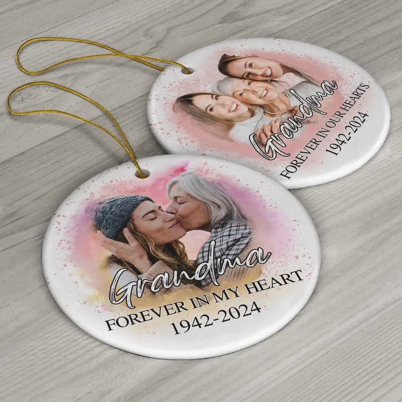 Gift For Grandparents - Custom Photo Memorial Grandma And Granddaughter - Personalized Circle Ceramic Ornament