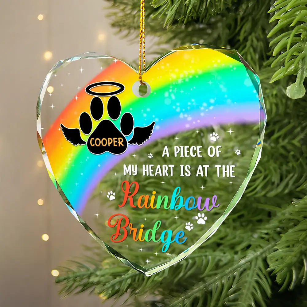 Pet Lovers - A Piece Of My Heart Memorial Christmas - Personalized Heart Shaped Glass Ornament