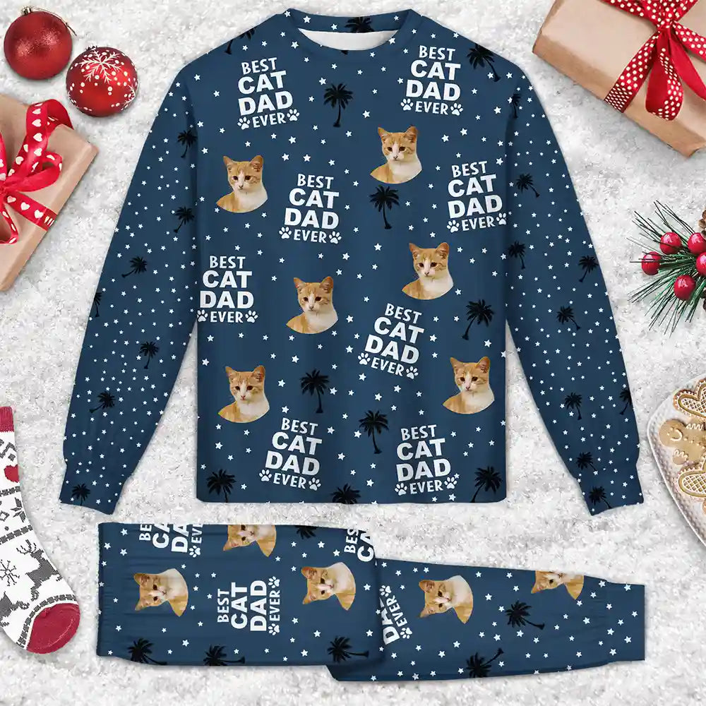 Pet Lovers, Pet Mom, Pet Dad - Custom Photo Best Dog Cat Dad Mom Ever - Personalized Unisex Pajamas Set
