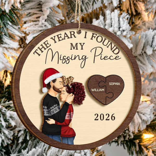 The Year I Found My Missing Piece Hugging Couple - Personalized 2-Layered Wooden Ornament