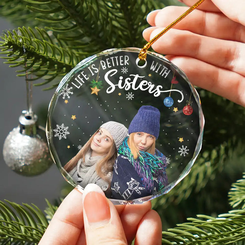 Gift For Bestie, Gifts For Colleagues - Custom Photo Besties Forever Christmas - Personalized Circle Glass Ornament
