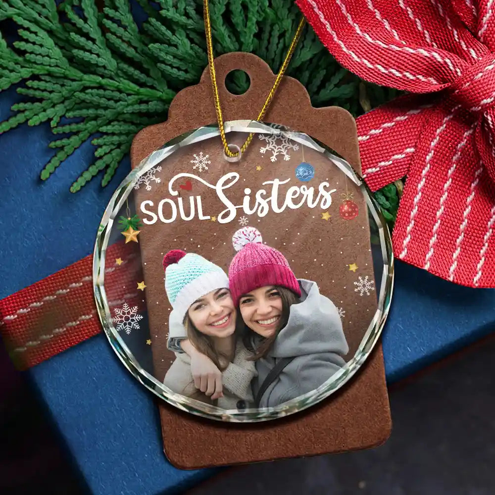 Gift For Bestie, Gifts For Colleagues - Custom Photo Besties Forever Christmas - Personalized Circle Glass Ornament