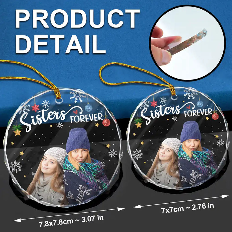 Gift For Bestie, Gifts For Colleagues - Custom Photo Besties Forever Christmas - Personalized Circle Glass Ornament