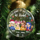 Gift For Bestie, Gifts For Colleagues Sisters By Heart Christmas Besties - Personalized Circle Glass Ornament