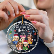 Gift For Bestie, Gifts For Colleagues Sisters By Heart Christmas Besties - Personalized Circle Glass Ornament
