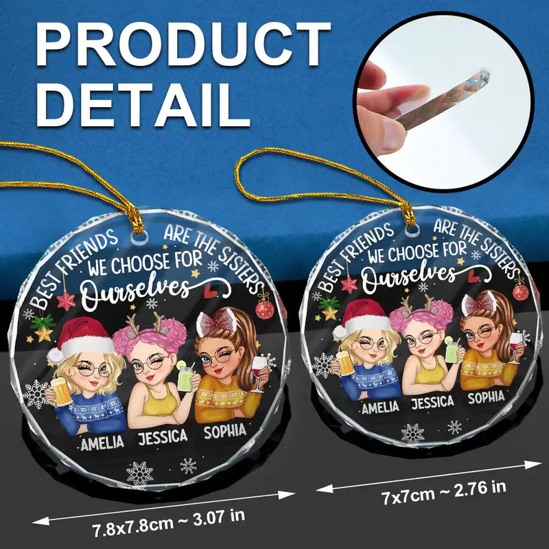Gift For Bestie, Gifts For Colleagues Sisters By Heart Christmas Besties - Personalized Circle Glass Ornament