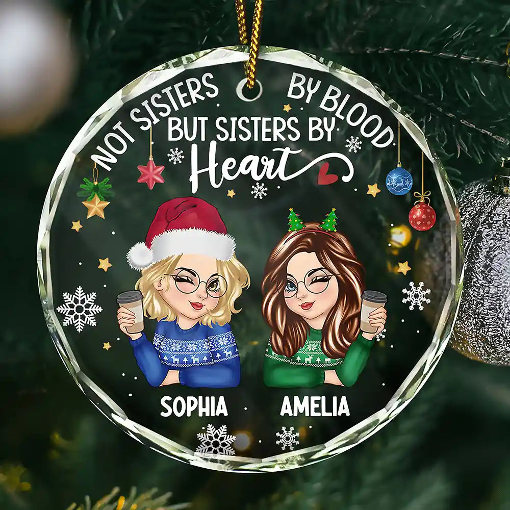Décoration de Noël en verre personnalisée « Sisters By Heart Besties » 