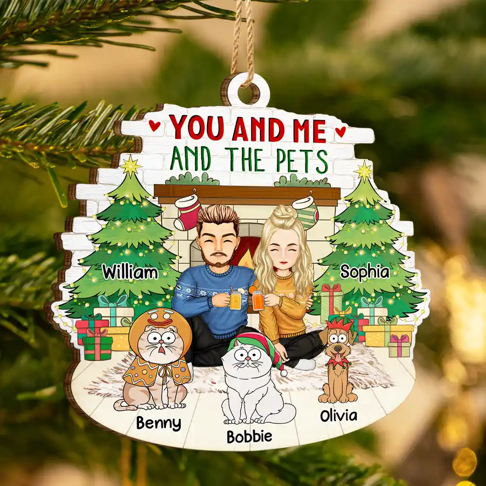 Gift For Couples,Pet Lovers,Dog Lovers,Cat Lovers - You And Me And The Fur Babies - Personalized Custom Shaped Wooden Ornament