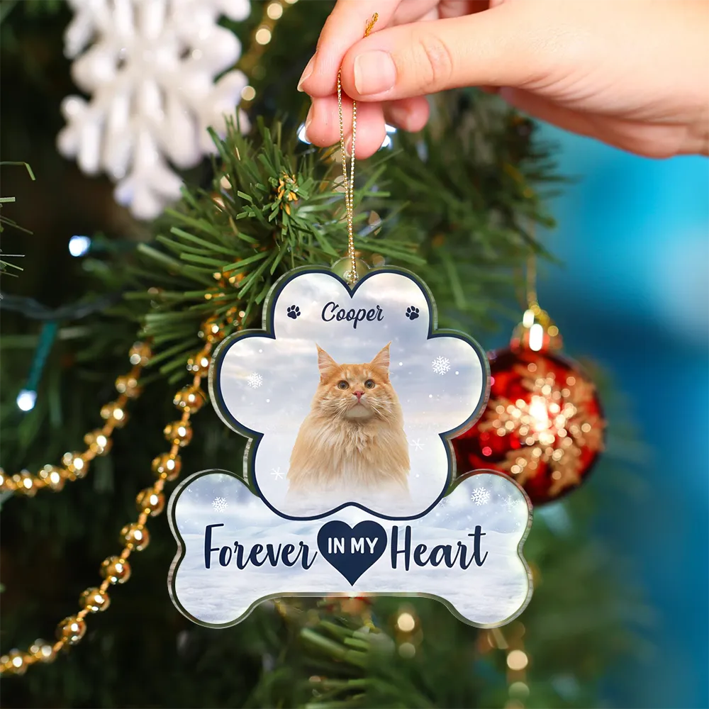 Pet Lovers,Dog Lovers,Cat Lovers - Custom Photo Forever Our Hearts Memorial - Personalized Custom Shaped Acrylic Ornament