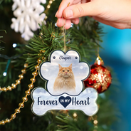 Pet Lovers,Dog Lovers,Cat Lovers - Custom Photo Forever Our Hearts Memorial - Personalized Custom Shaped Acrylic Ornament