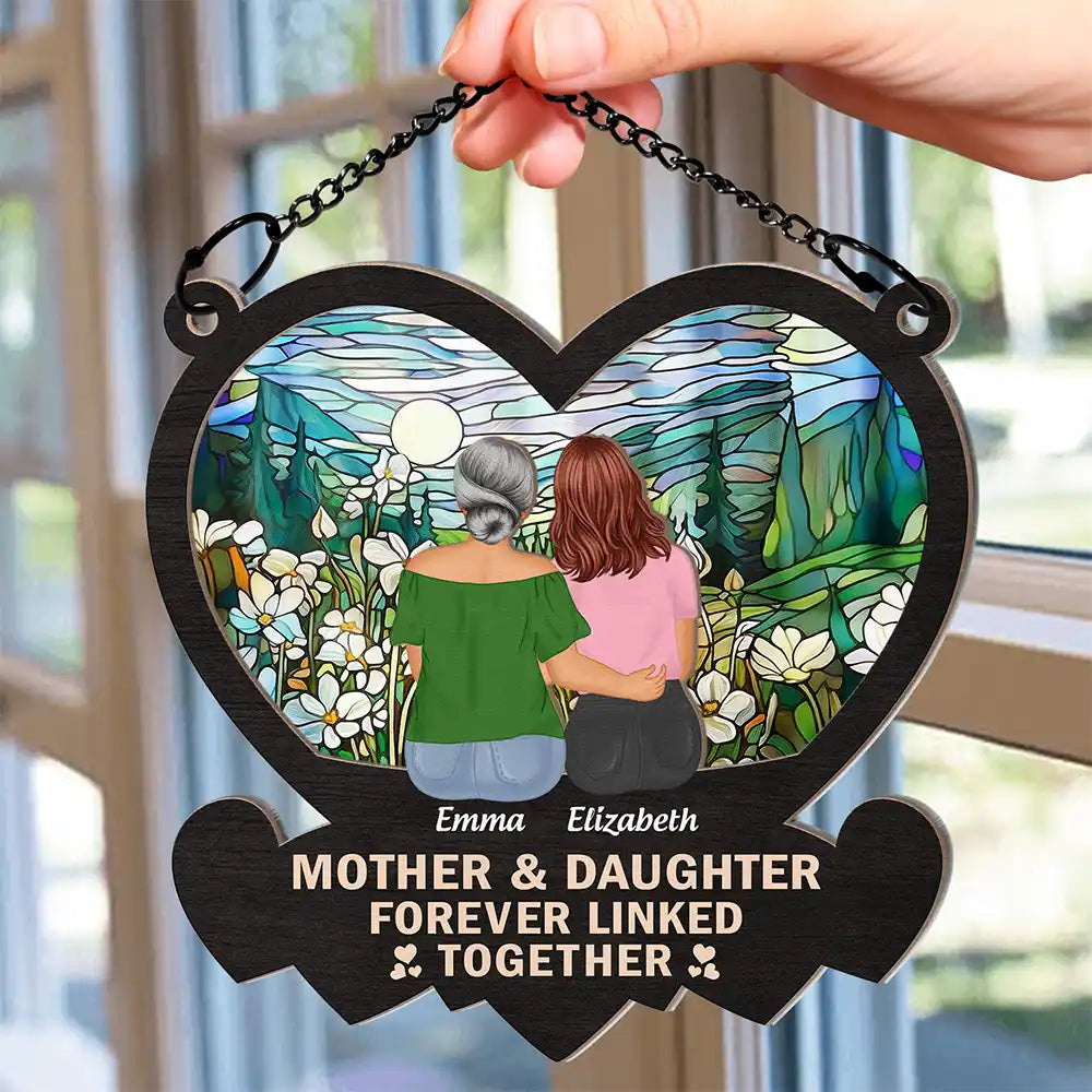 Gift For Mother, Gift For Daughter - Mother & Daughters Forever Linked Together - Personalized Window Hanging Suncatcher Ornament
