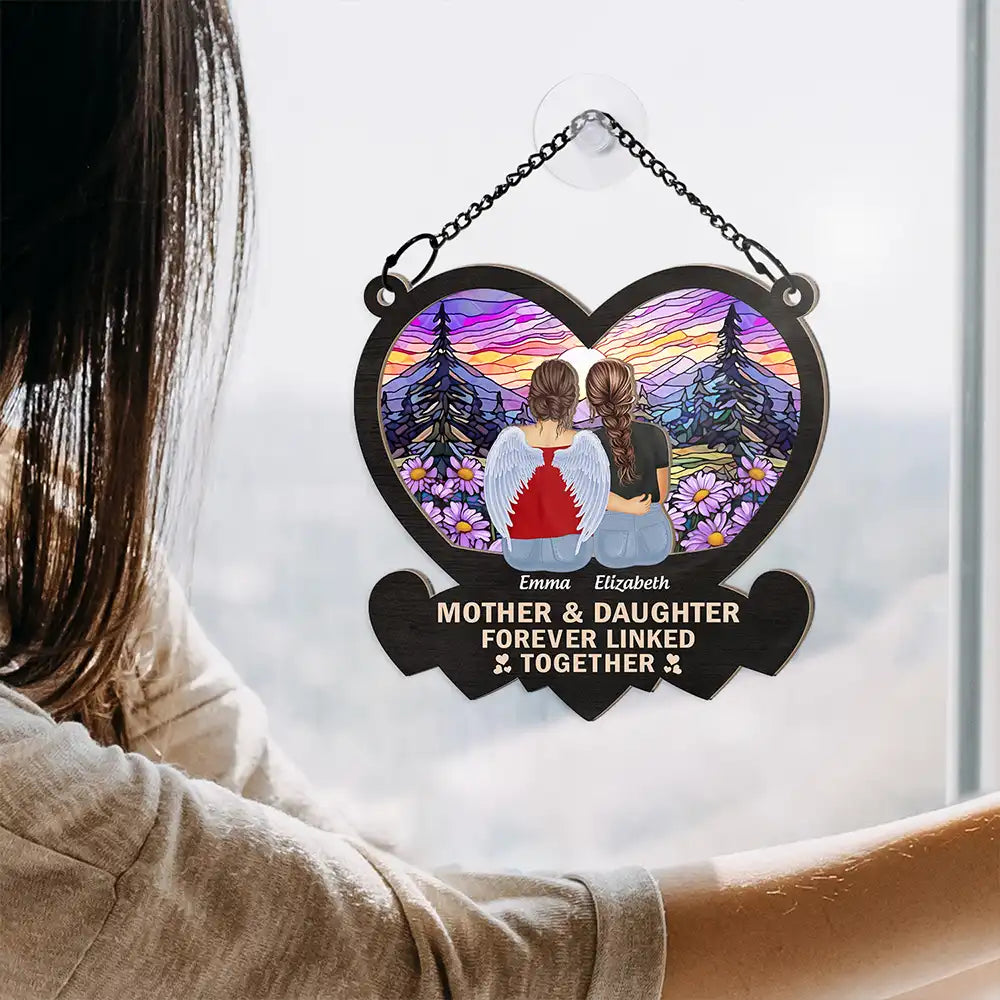 Gift For Mother, Gift For Daughter - Mother & Daughters Forever Linked Together - Personalized Window Hanging Suncatcher Ornament
