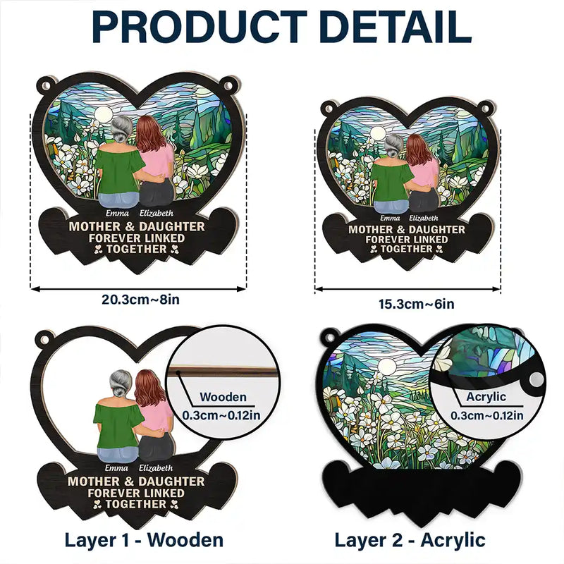 Gift For Mother, Gift For Daughter - Mother & Daughters Forever Linked Together - Personalized Window Hanging Suncatcher Ornament
